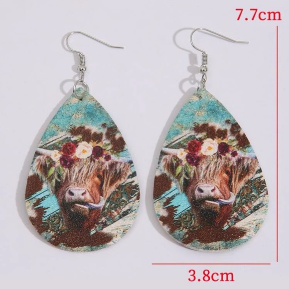 EMERY ROSE Highland Cow Print Water Drop Earrings - Picture 3 of 4